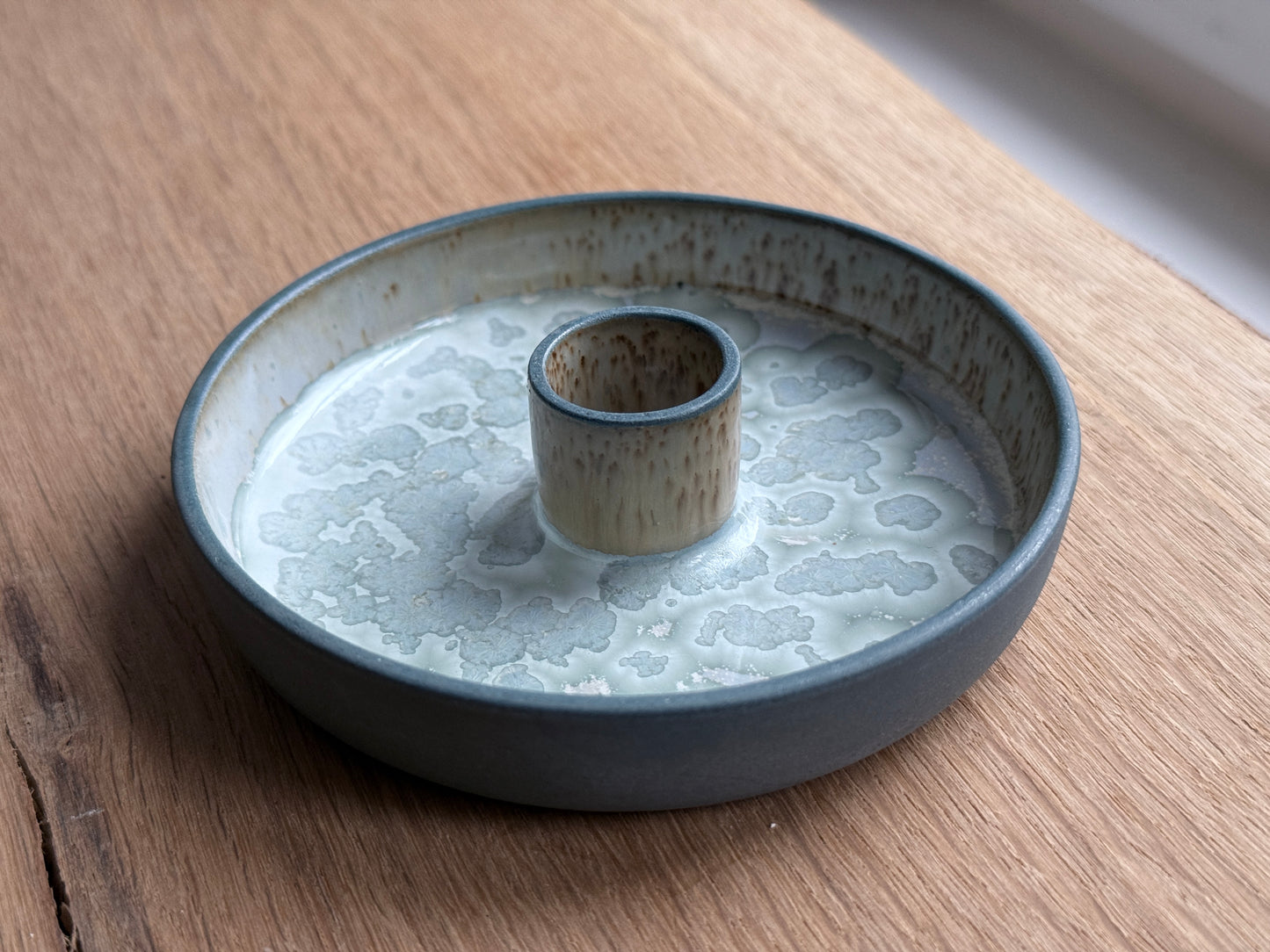 Candlestick, Petrol Blue w/Crystal glaze