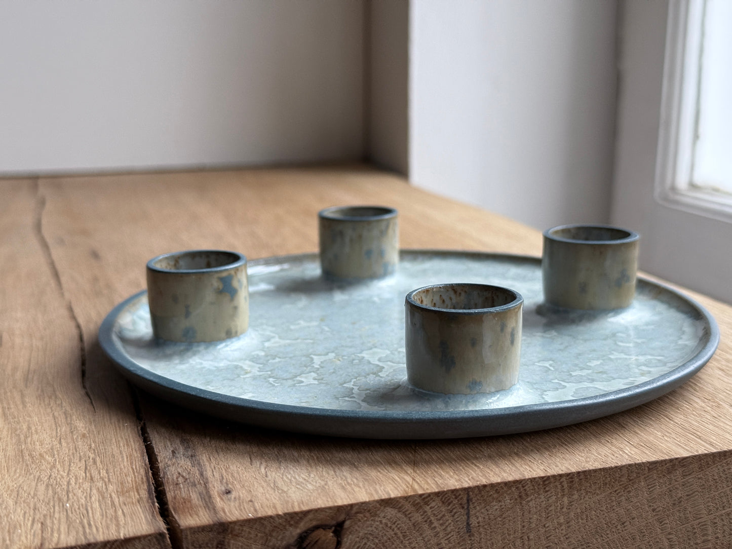 Advent Candlestick, Petrol Blue w/Crystal glaze