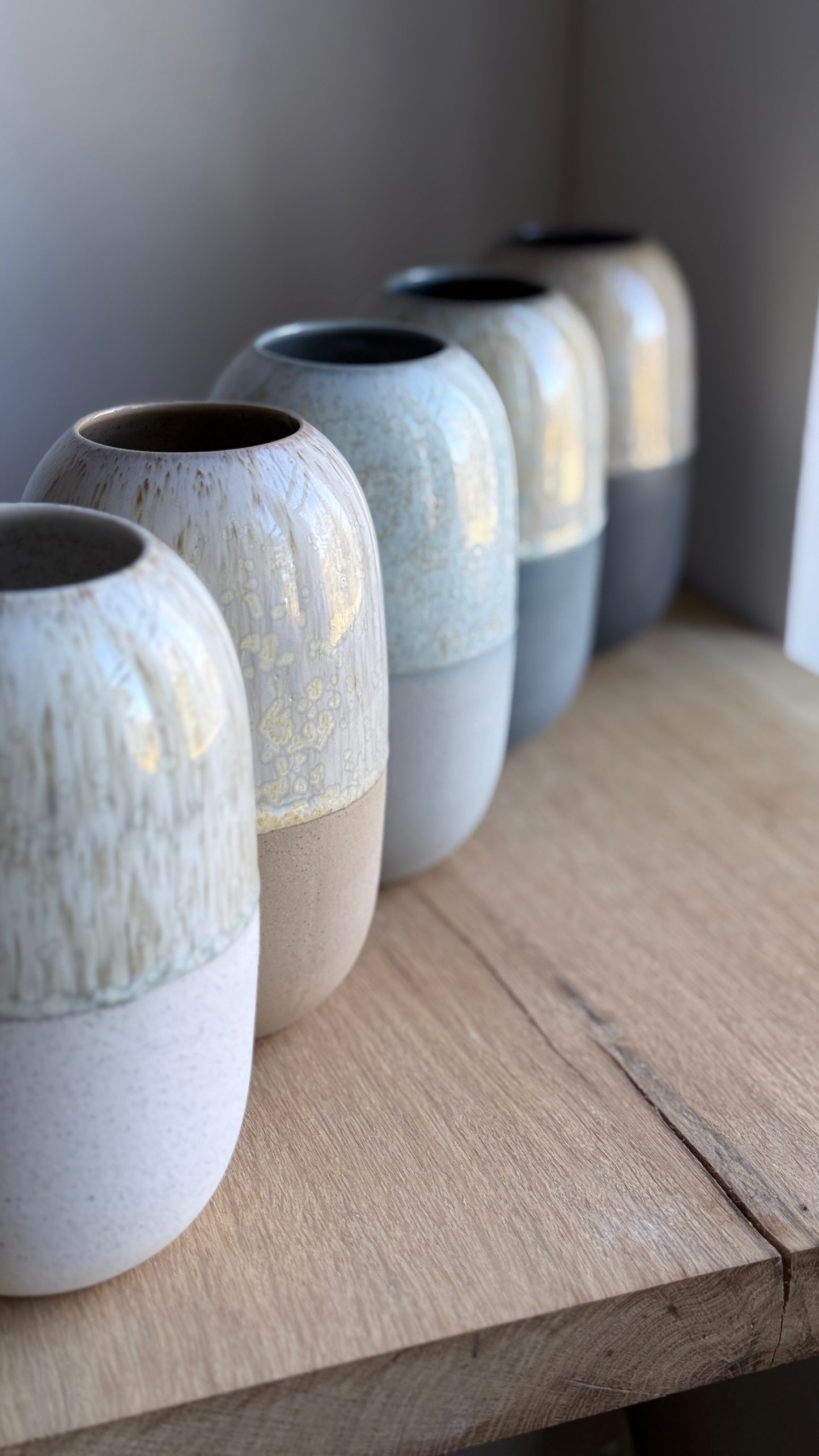 Vase, Large Wide, Stone Blue & Dip