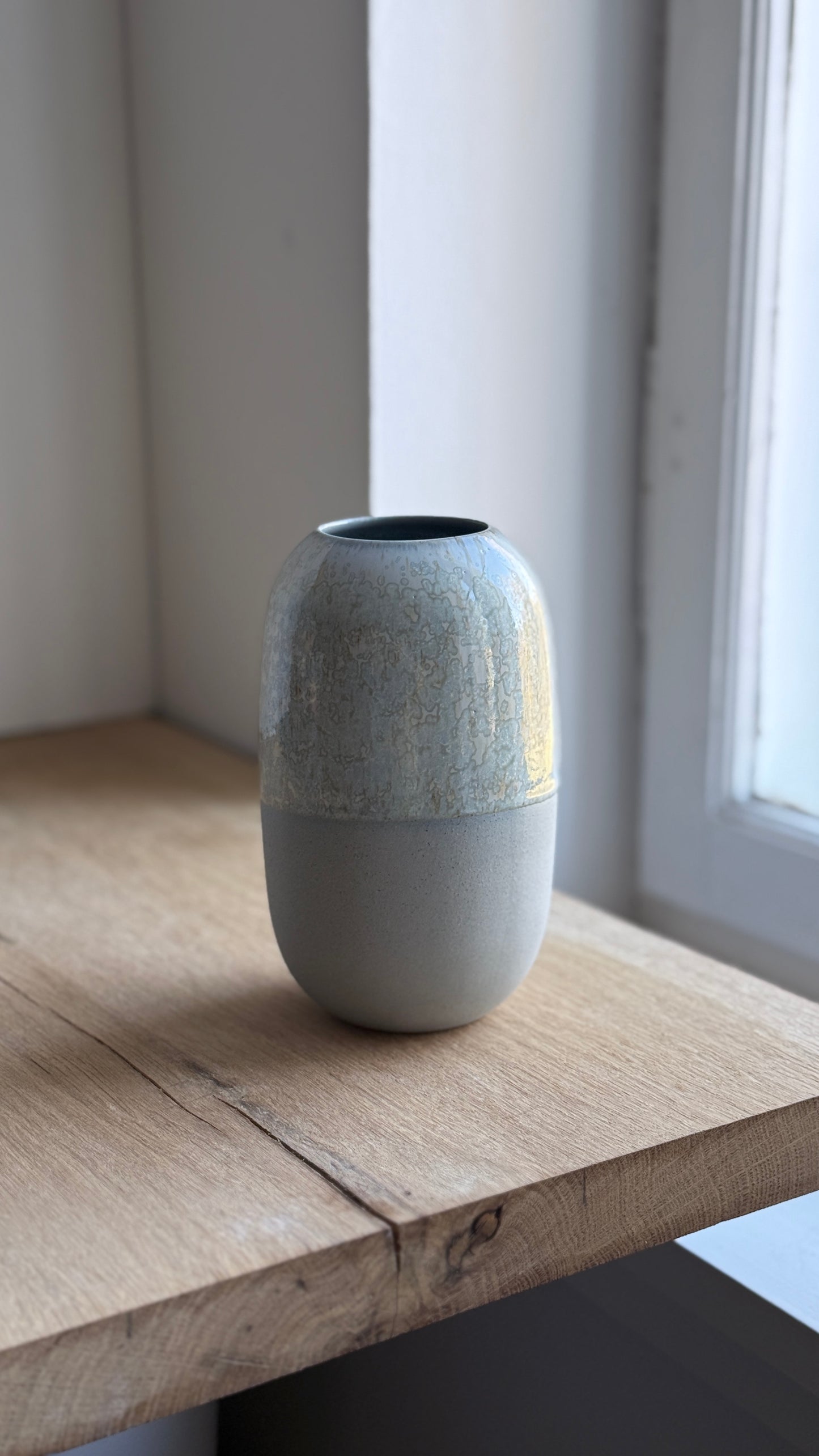 Vase, Large Wide, Stone Blue & Dip