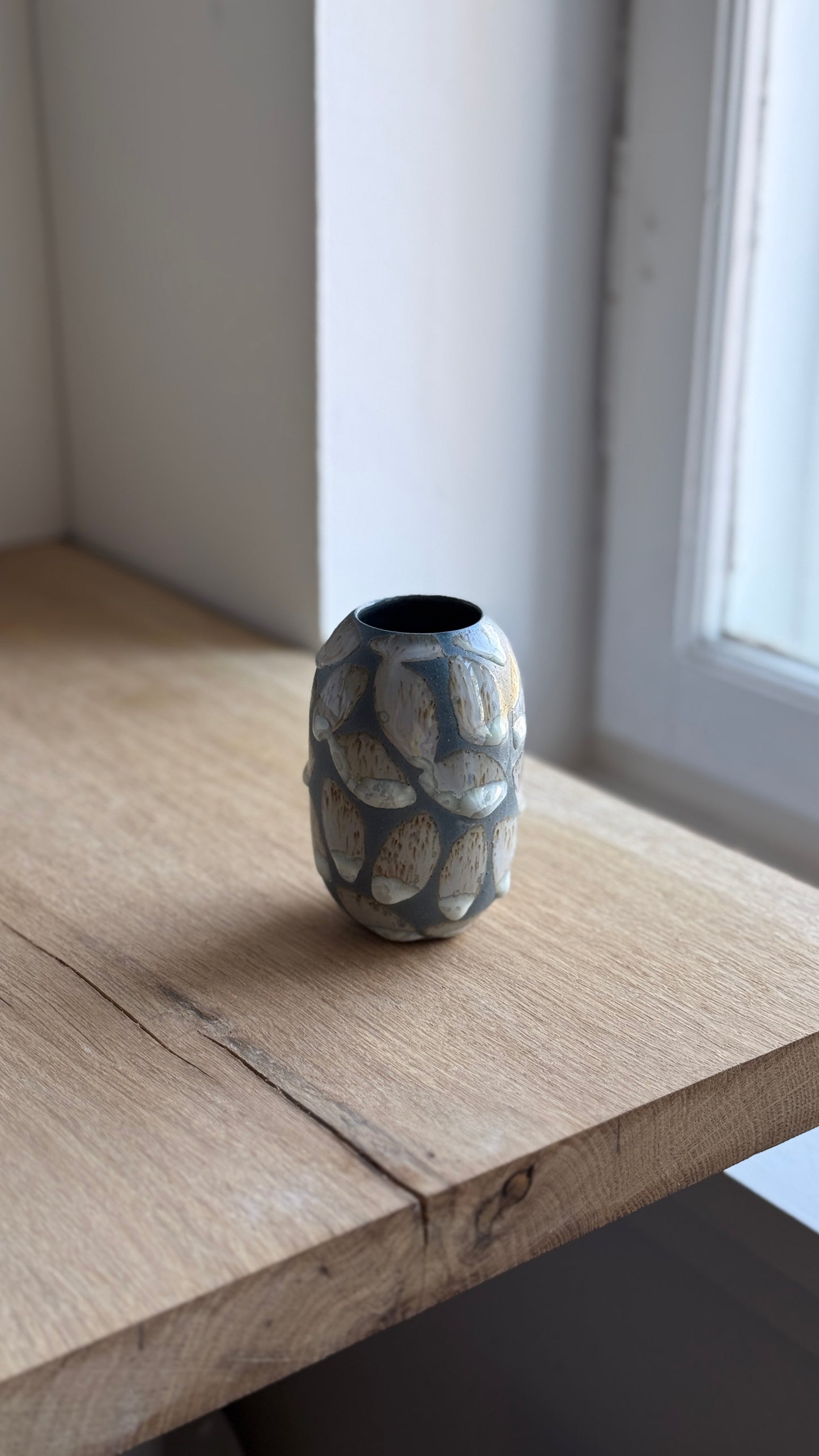 Vase Small, Petrol blue With Glaze Deco