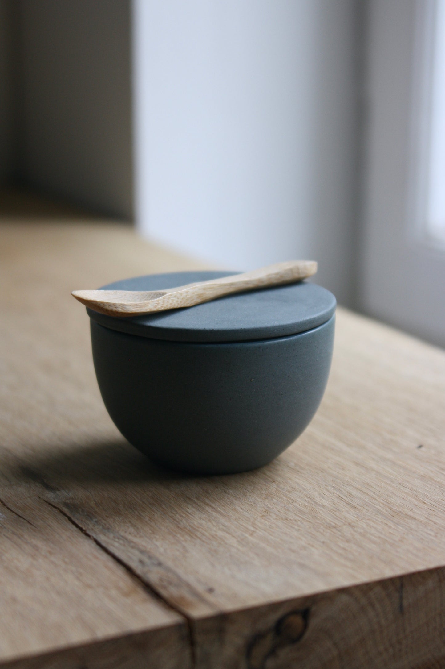 Lidded Bowl, w/Spoon, Black w/ crystal glaze