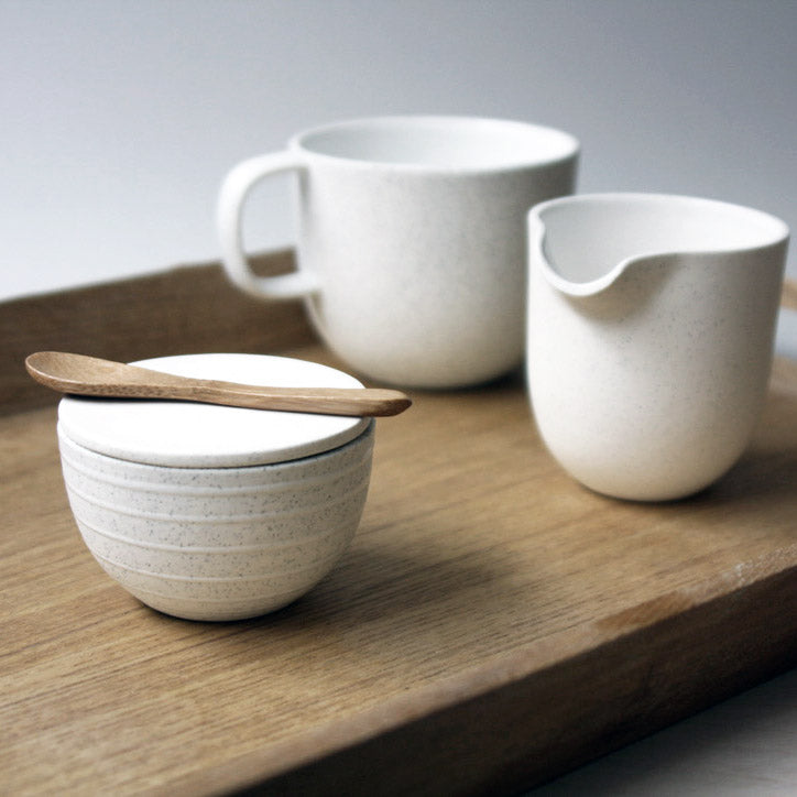 Lidded Bowl, w/Spoon White Stripes