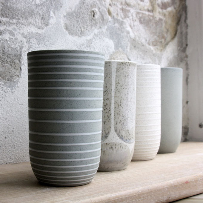 Vase, Light Stone Grey w/ glazed stripes (small)