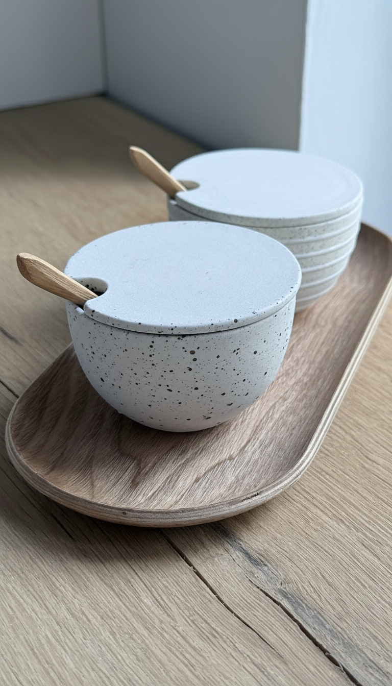 Salt Bowl, w/lid & Spoon, Dots w/ crystal glaze