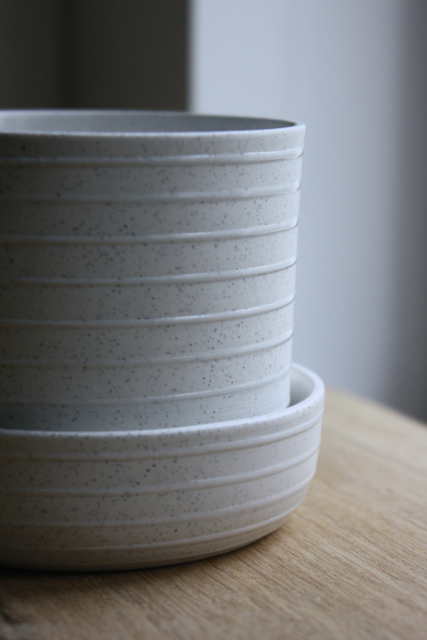 Plant Pot w/Saucer, Matt White w/ Stripes