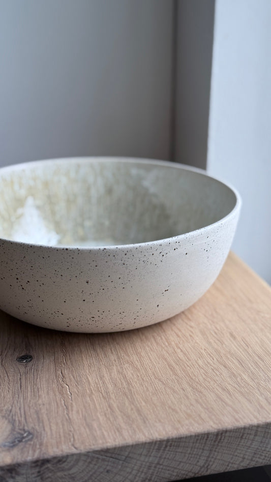 Serving Bowl, dots w/ crystal glaze