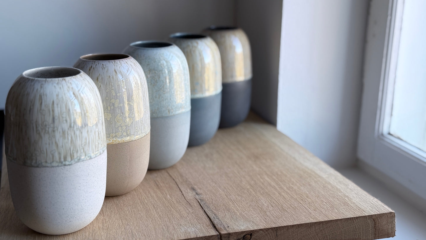 Vase, Large Wide, Petrol Blue & Dip