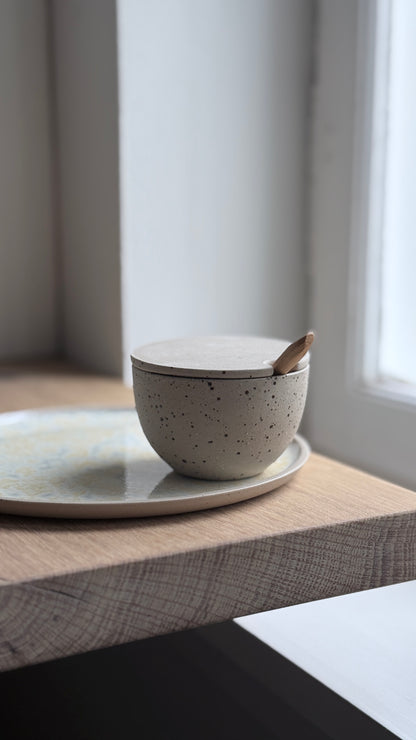 Dessert / Sushi plate, Sand & dots w/ crystal glaze