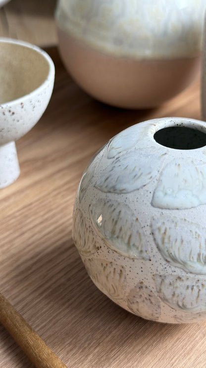 Mini Sphere-Vase, Matt White w/Glaze deco