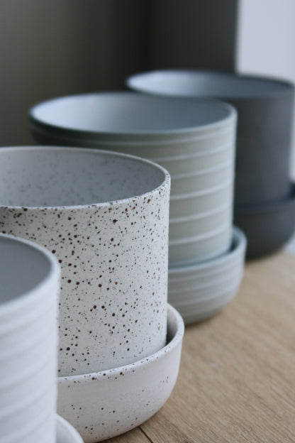 Plant Pot w/Saucer, Stone Blue w/ Stripes