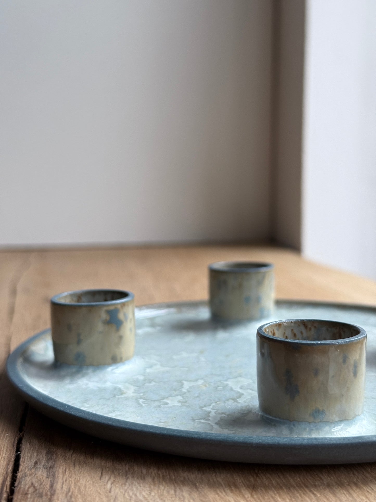 Advent Candlestick, Petrol Blue w/Crystal glaze