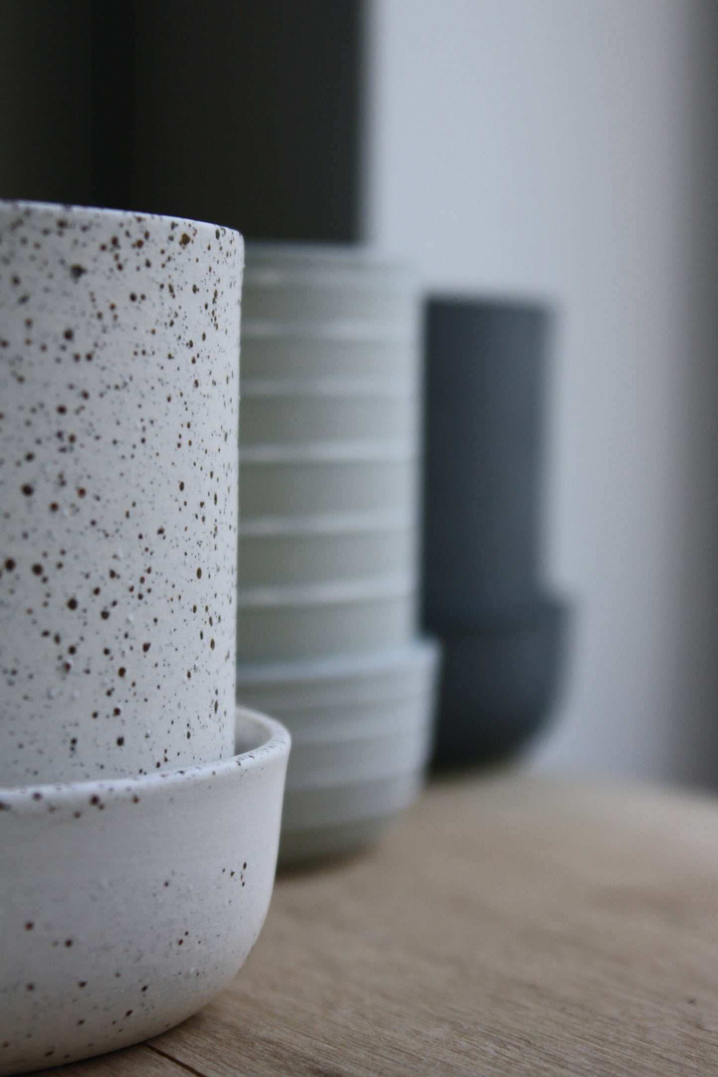 Plant Pot w/Saucer, Stone Blue w/ Stripes