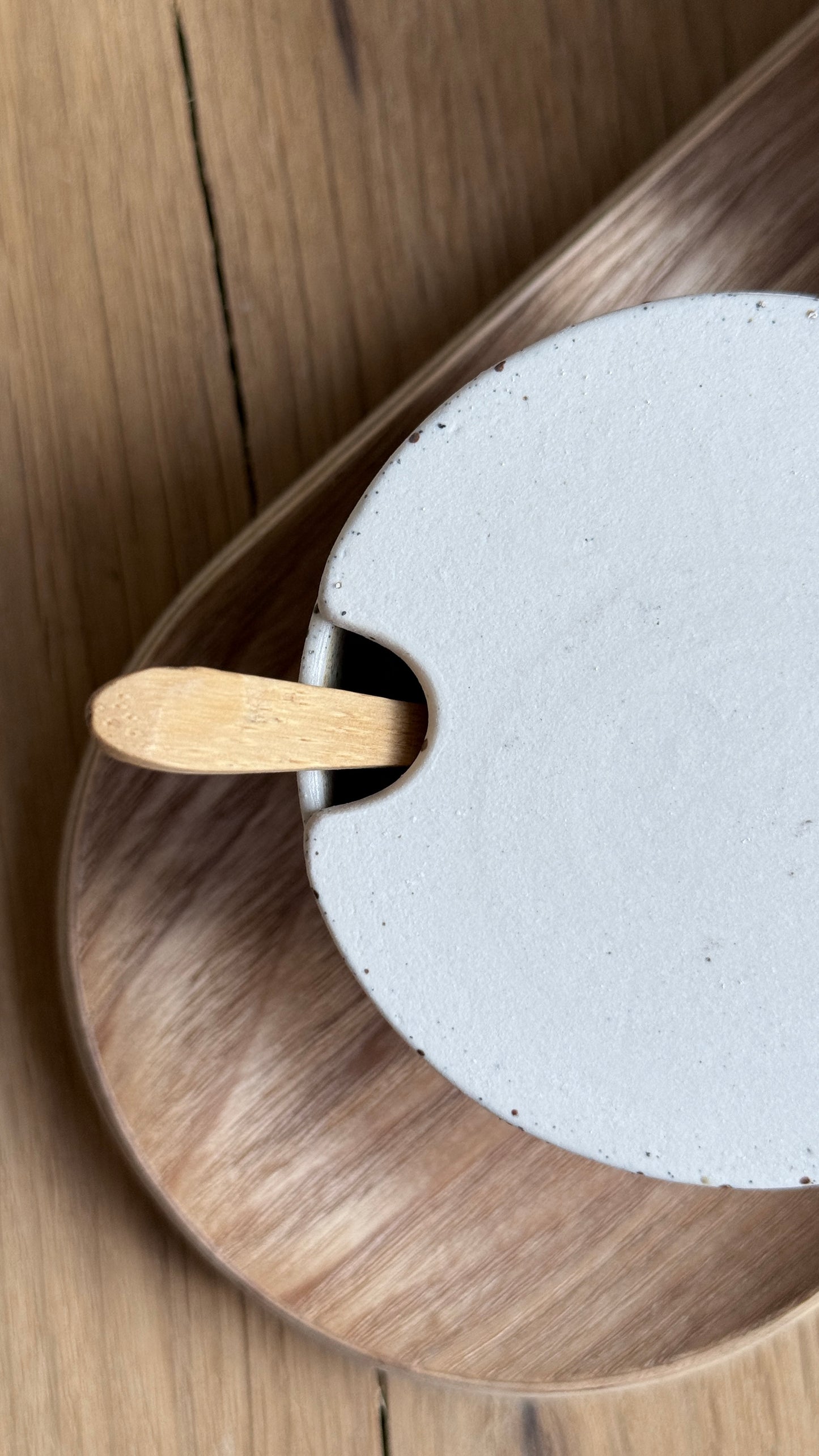 Salt Bowl, w/lid & Spoon, Dots w/ crystal glaze
