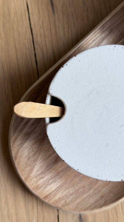 Salt Bowl, w/lid & Spoon, Dots w/ crystal glaze