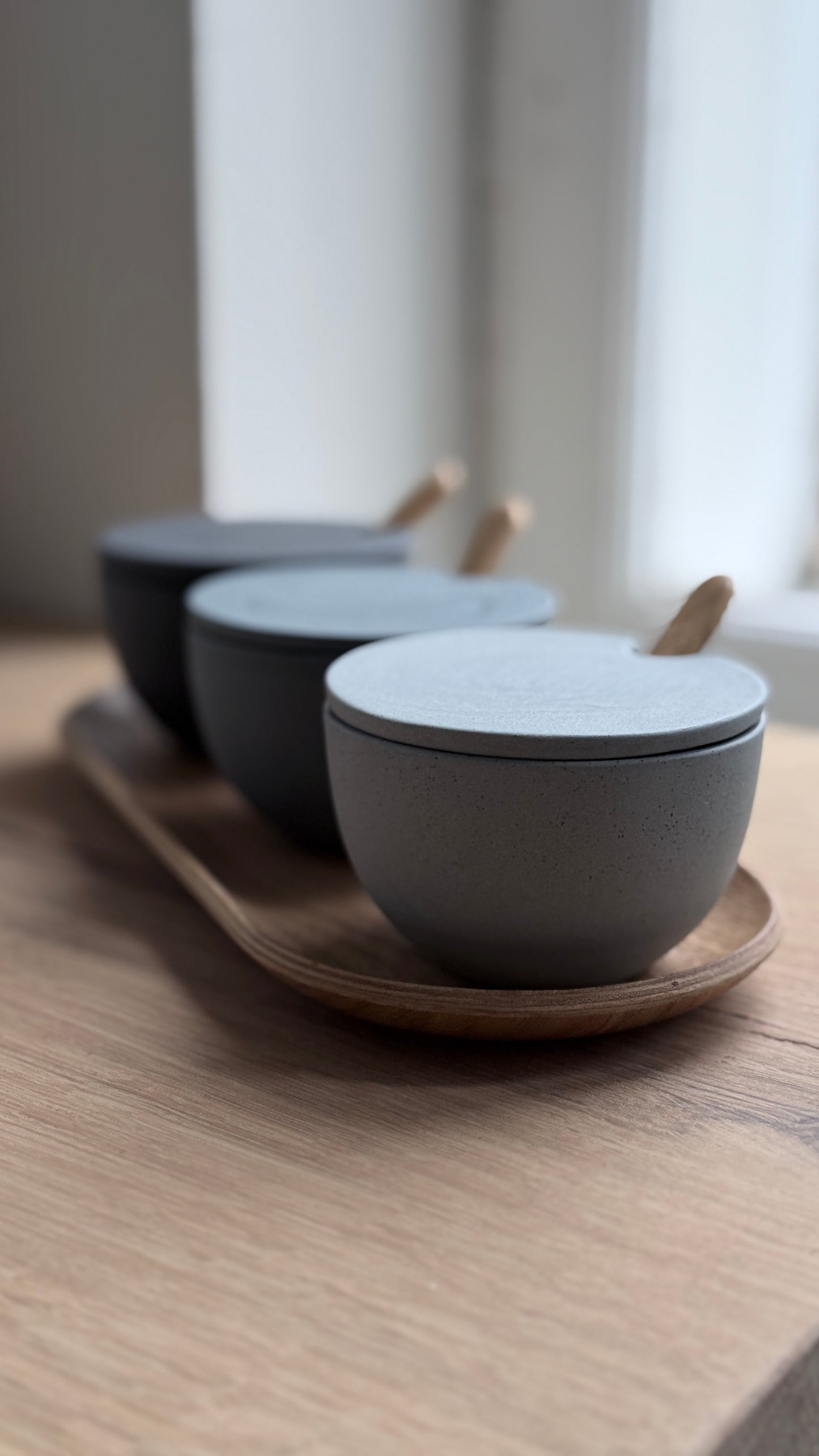 Salt Bowl, w/lid & Spoon, Black w/ crystal glaze