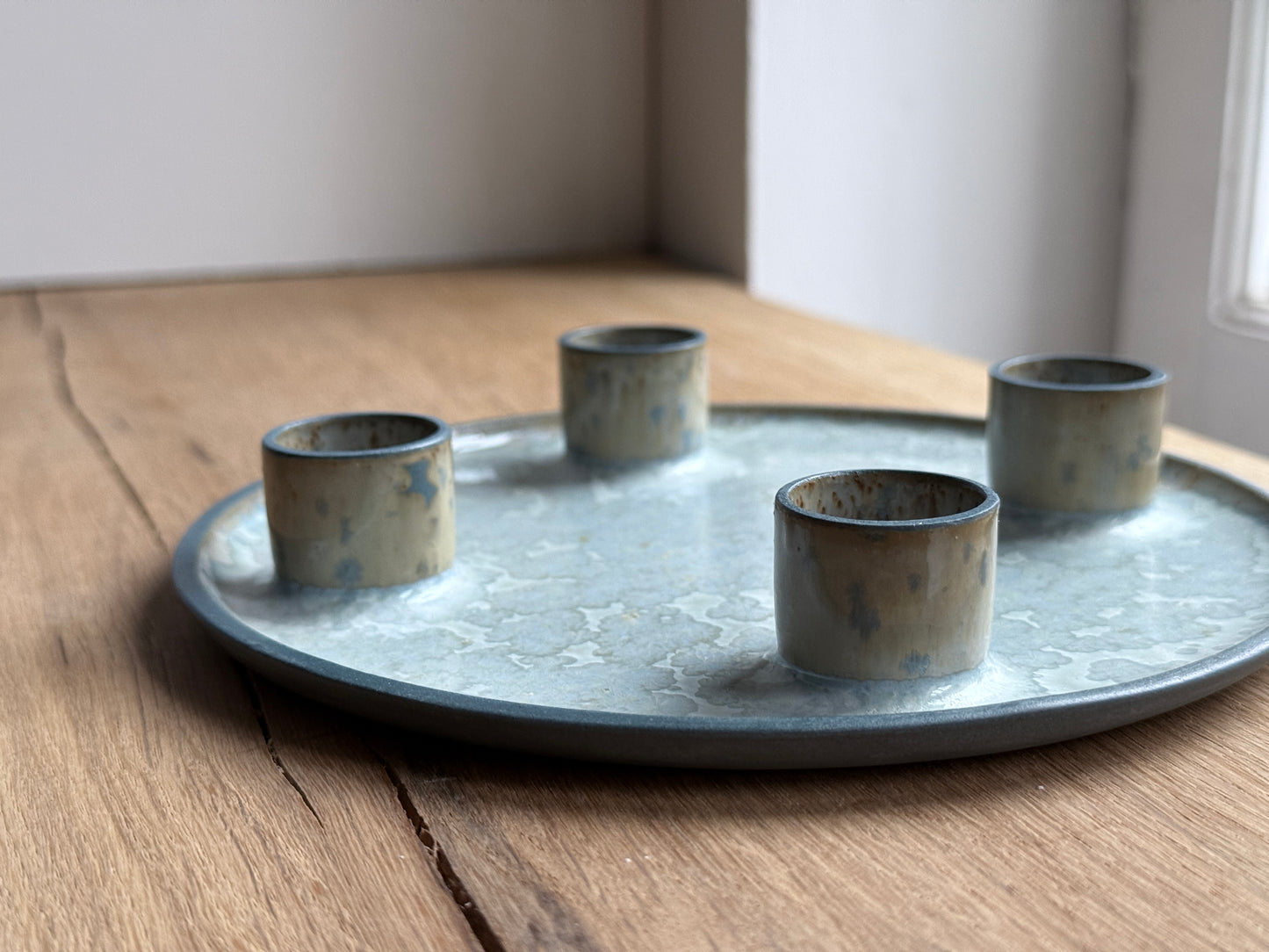 Advent Candlestick, Petrol Blue w/Crystal glaze