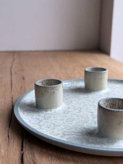 Advent Candlestick , Stone Blue w/Crystal glaze