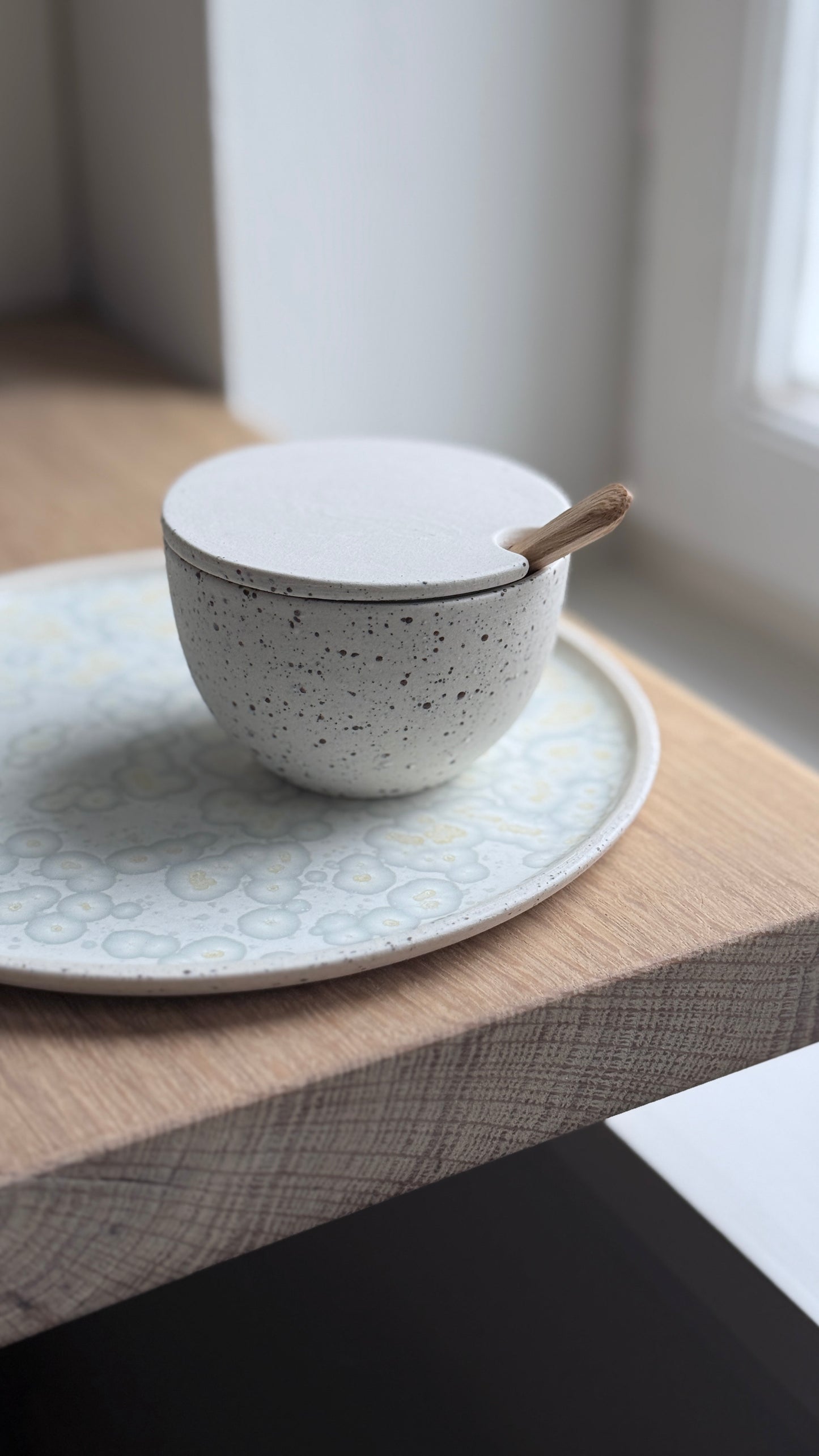 Dessert / Sushi plate, dots w/ crystal glaze