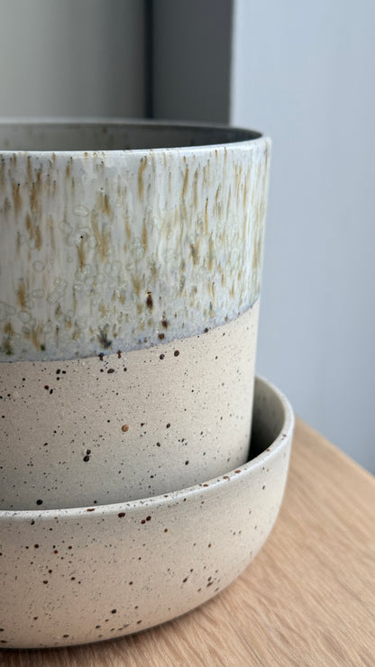 Plant Pot w/Saucer, Sand/Dots & Dip