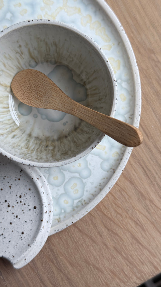 Dessert / Sushi plate, dots w/ crystal glaze