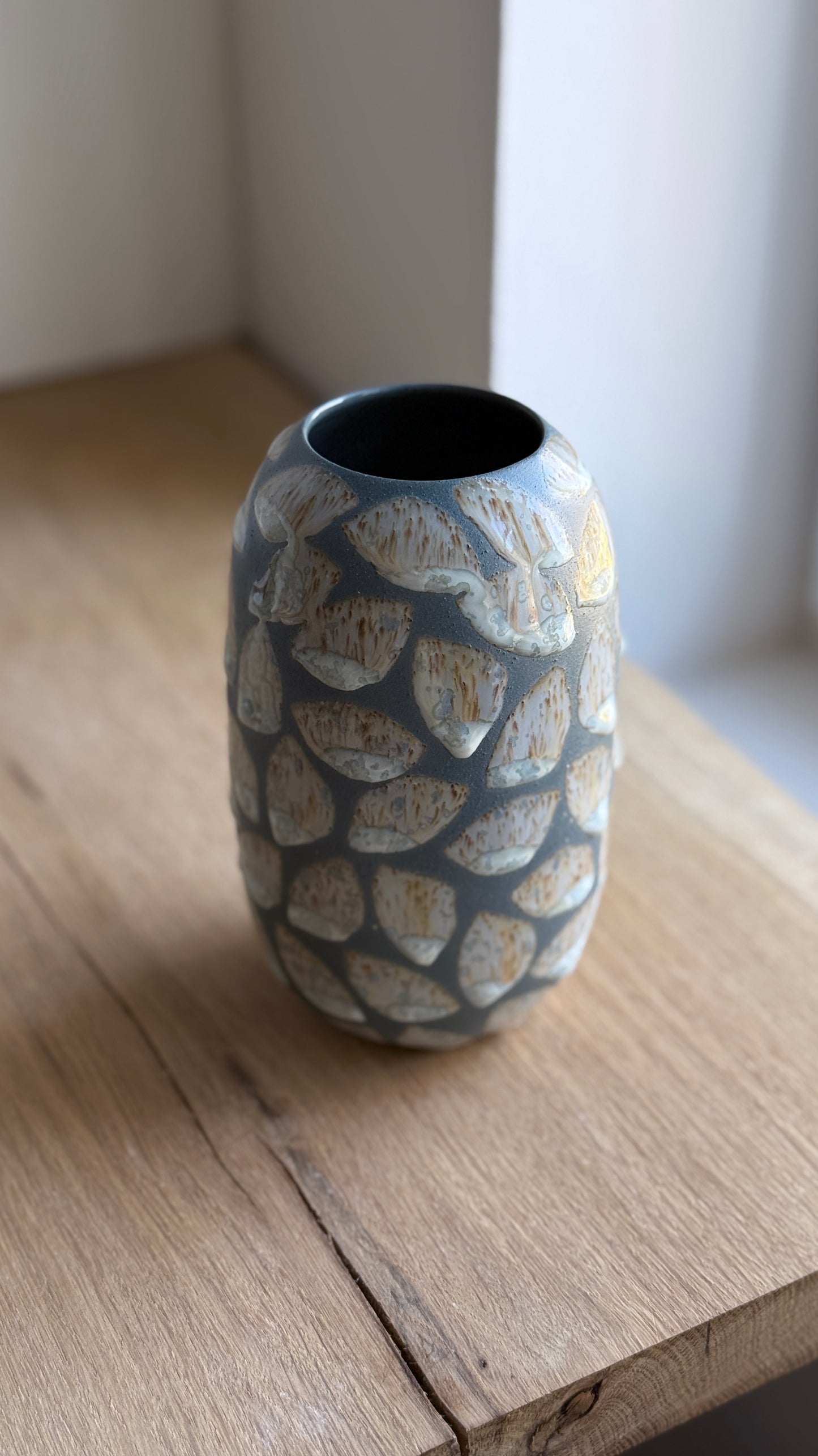 Vase, Large Wide, Petrol Blue & Glaze deco