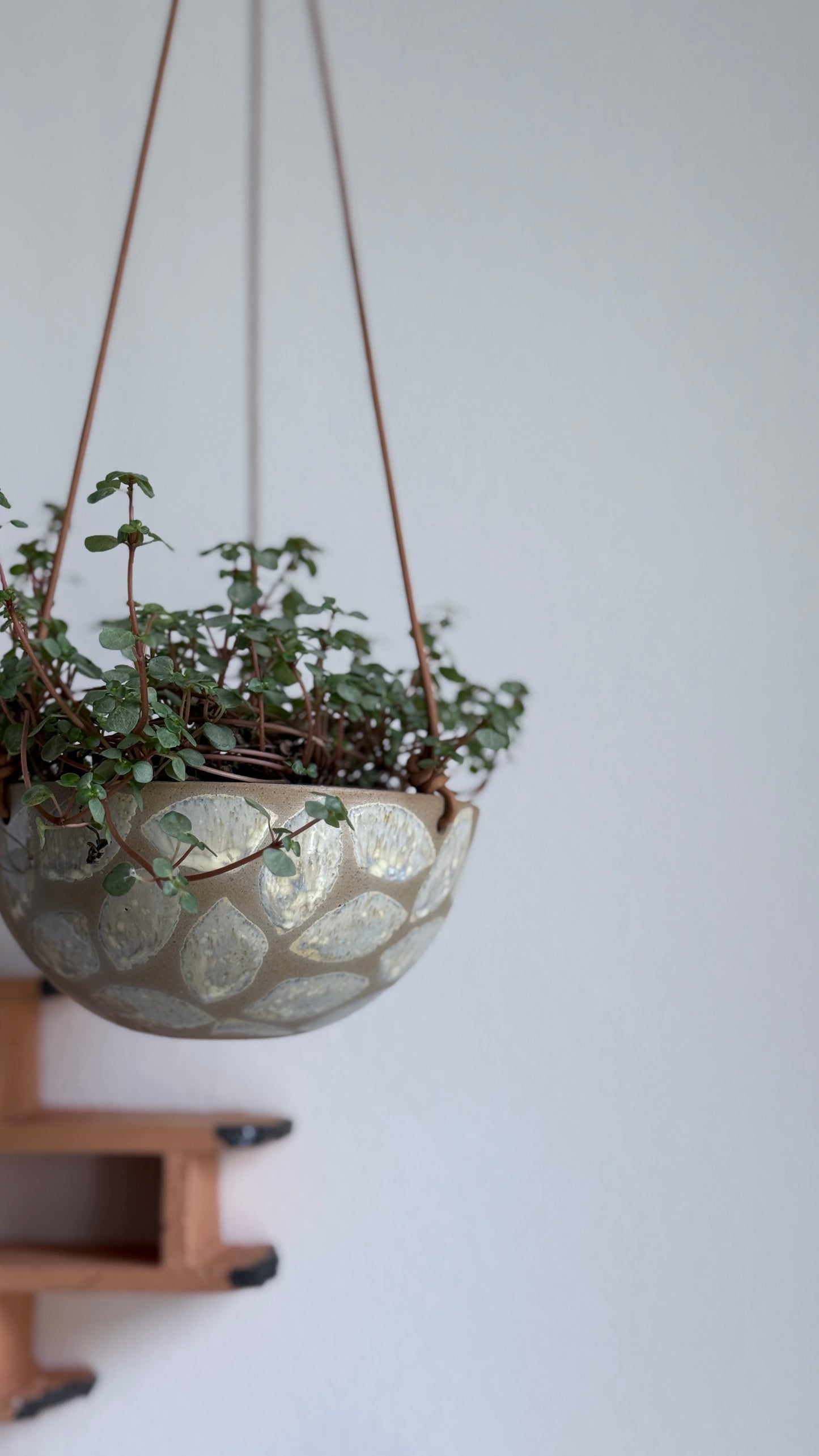 Hanging Bowl, Sand w/ Glaze deco (medium)