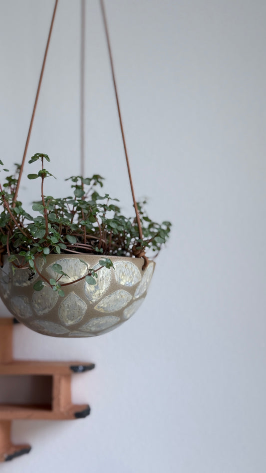 Hanging Bowl, Sand w/ Glaze deco (medium)