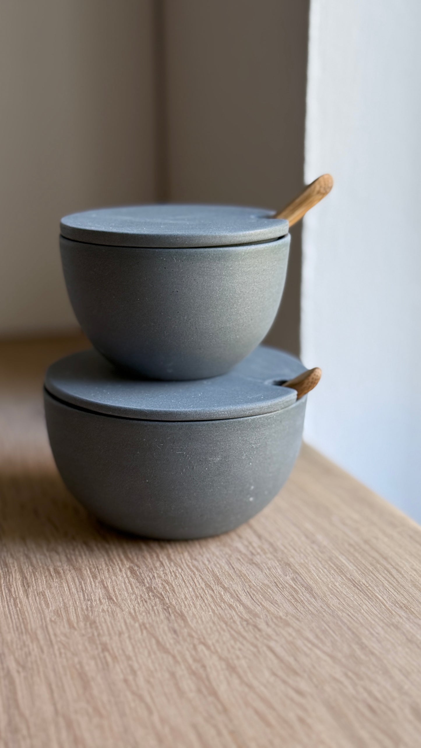 Sugar Bowl w/ lid & spoon, Petrol Blue w/ crystal glaze