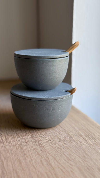 Sugar Bowl w/ lid & spoon, Petrol Blue w/ crystal glaze