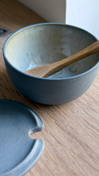 Sugar Bowl w/ lid & spoon, Petrol Blue w/ crystal glaze