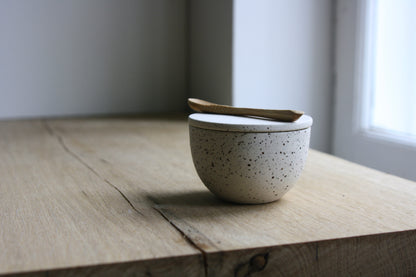 Lidded Bowl, w/Spoon, Dots w/ crystal glaze