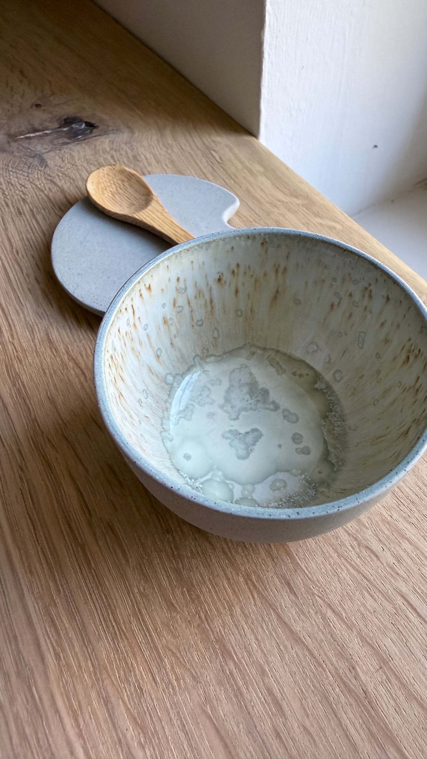 Salt Bowl, w/lid & Spoon, Stone Blue w/ crystal glaze