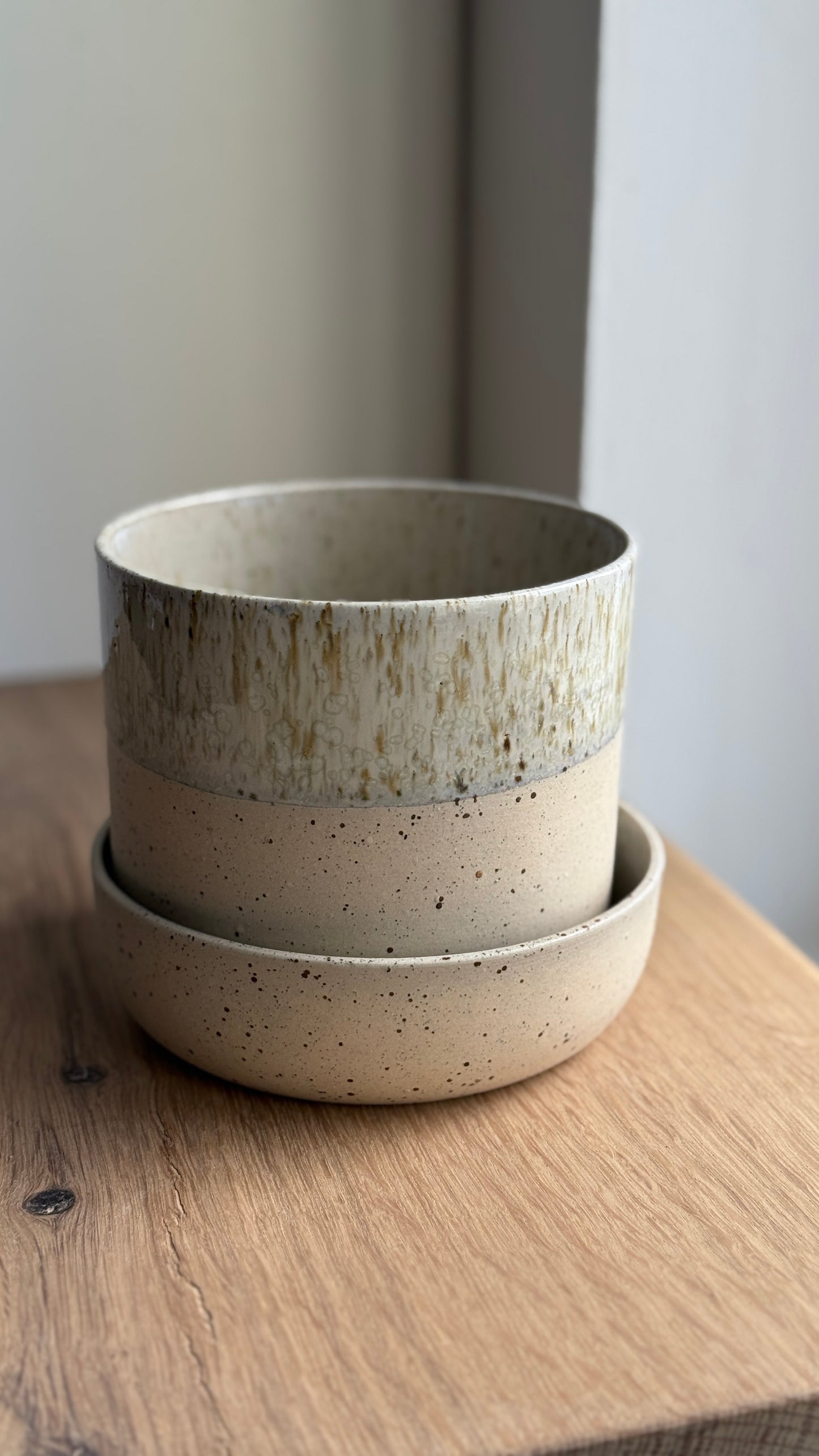 Plant Pot w/Saucer, Sand/Dots & Dip