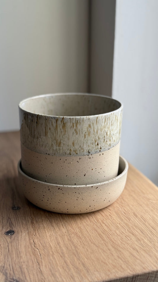 Plant Pot w/Saucer, Sand/Dots & Dip
