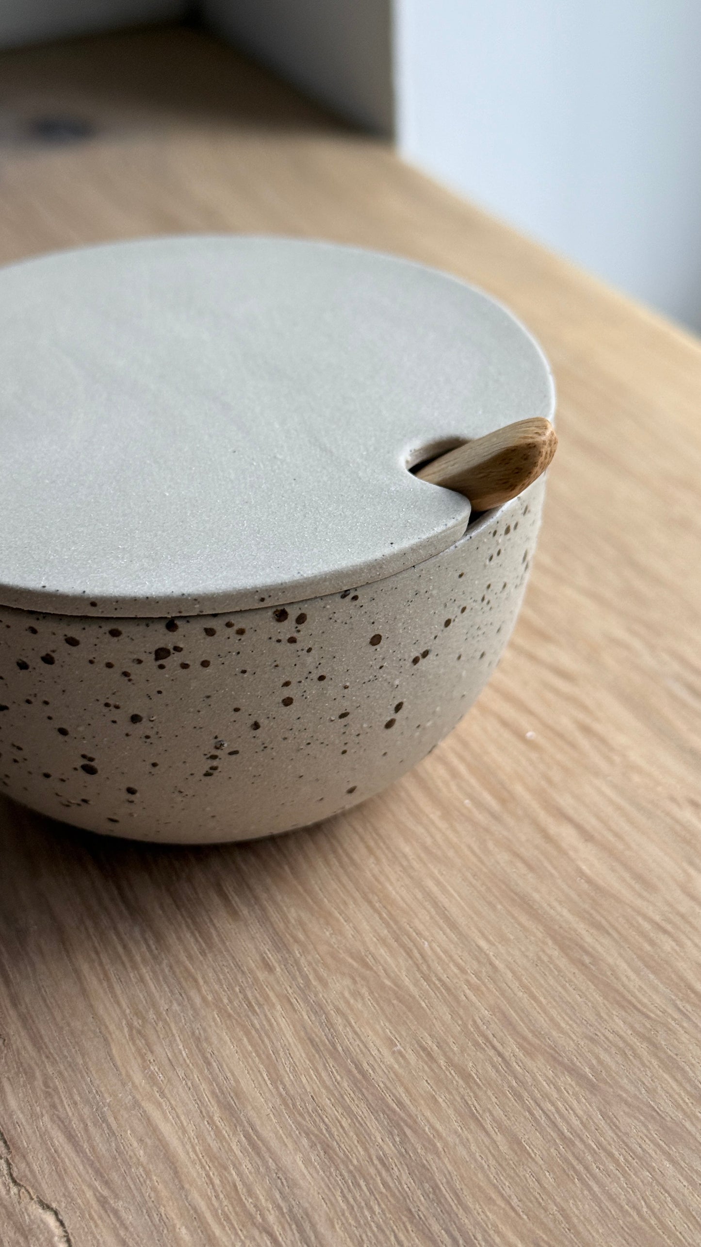 Sugar Bowl w/ lid & spoon, Sand & Dots w/ crystal glaze