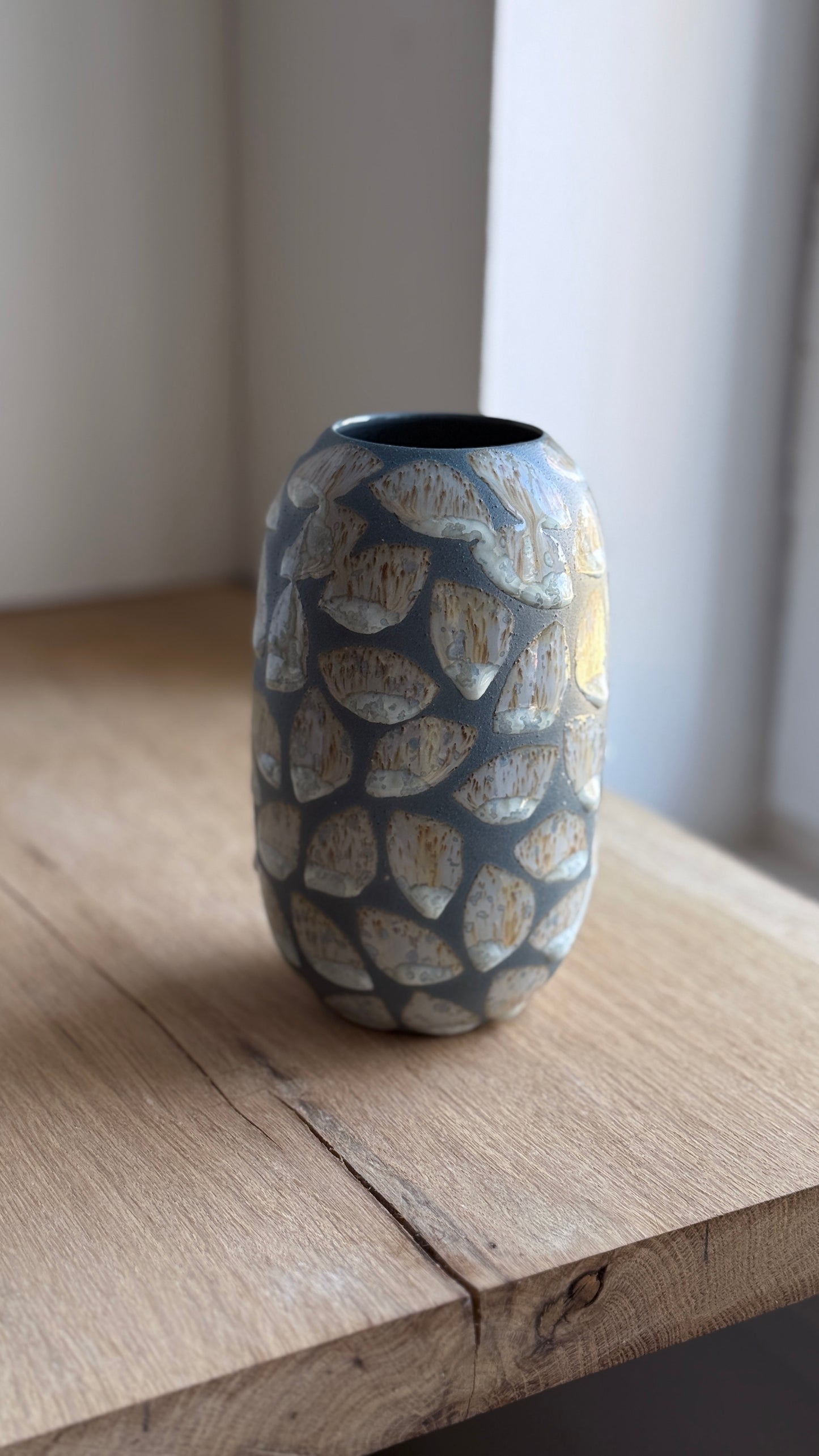 Vase, Large Wide, Petrol Blue & Glaze deco
