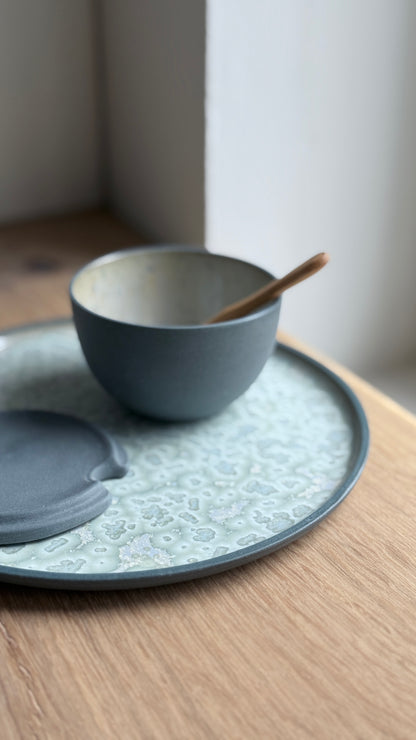 Dessert / Sushi plate, Petrol Blue w/ crystal glaze