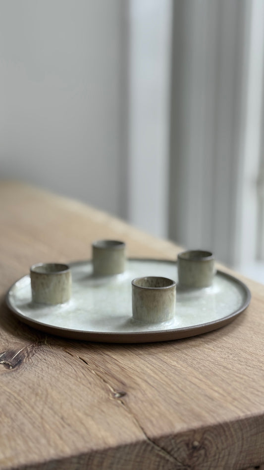 Advent Candlestick , Earth Brown w/Crystal glaze )
