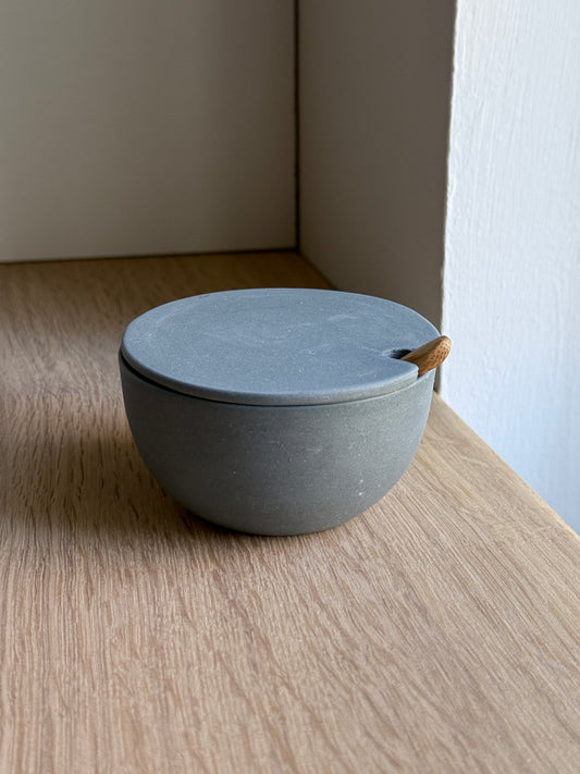 Sugar Bowl w/ lid & spoon, Petrol Blue w/ crystal glaze