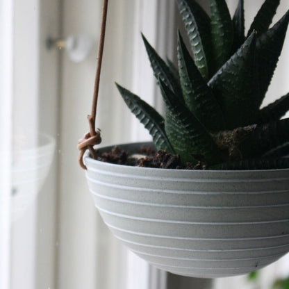 Hanging Bowl, Stone Blue w/glazed stripes (medium)