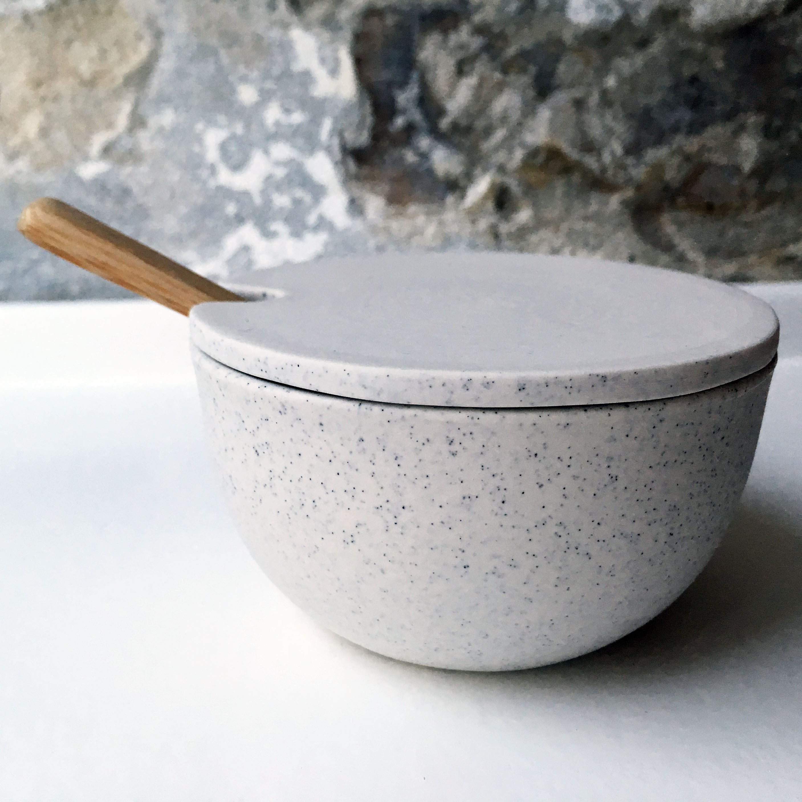 Sugar Bowl w/ lid & spoon, Light Stone Grey