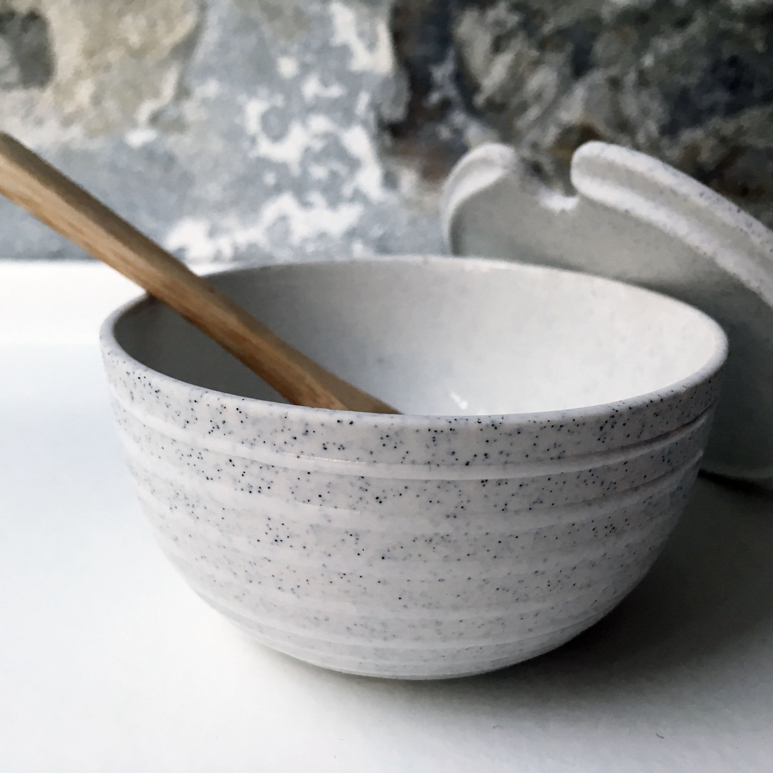 Sugar Bowl w/ lid & spoon, Light Stone Grey w/ glazed stripes
