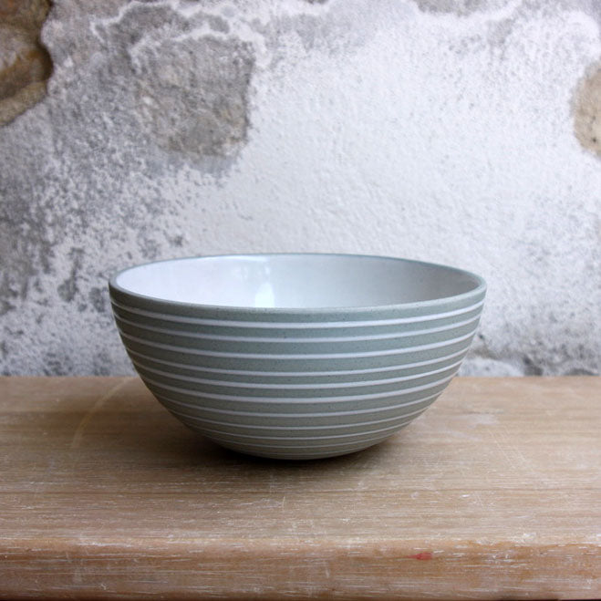 Half Sphere Bowl, Stone Blue w/ glazed stripes (medium)