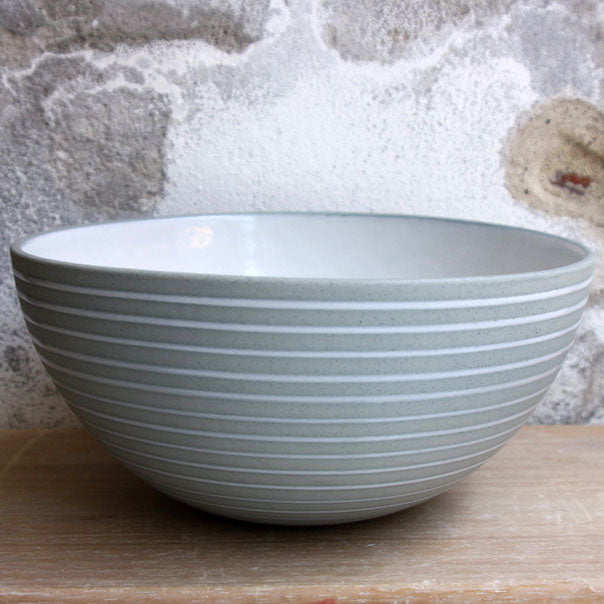 Half Sphere Bowl, Stone Blue w/ glazed stripes (large)
