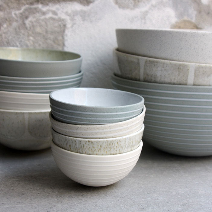 Half Sphere Bowl, Light Stone Grey w/ glazed stripes (medium)