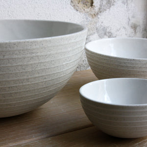 Half Sphere Bowl, Light Stone Grey w/ glazed stripes (medium)