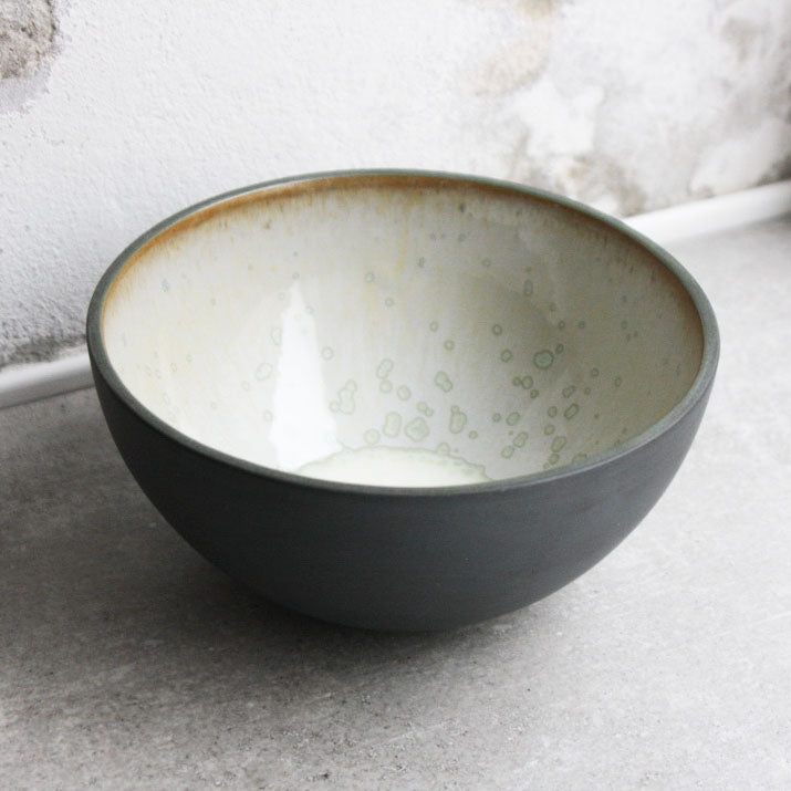 Half Sphere Bowl, Black w/ crystal glaze (large)