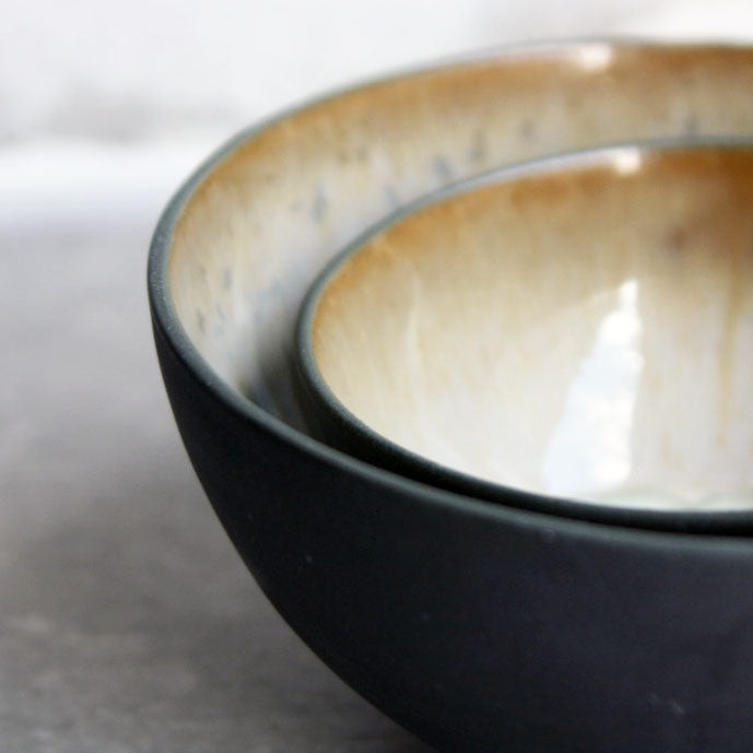 Half Sphere Bowl, Black w/ crystal glaze (mini)