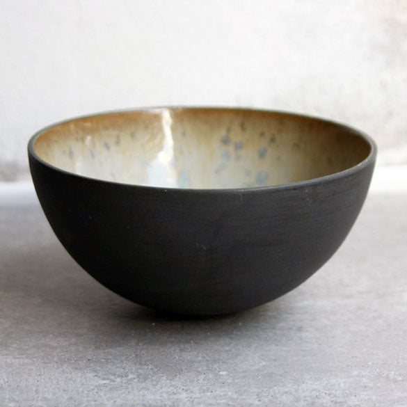 Half Sphere Bowl, Black w/ crystal glaze (medium)